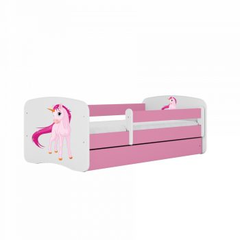   Babydreams gyerekágy unikornis dizájnnal, méret: 140x70, szín: rózsaszín, matrac nélkül, ágyneműtartóval