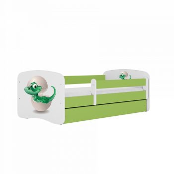   Babydreams gyerekágy dínós dizájnnal, méret: 140x70, szín: világoszöld, matrac nélkül, ágyneműtartóval
